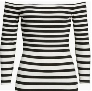 Cupcakes & Cashmere Fira Off Shoulder BodyCon Dress X-Small Black White Striped
